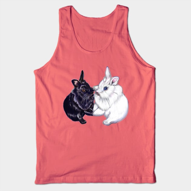 of bunny rabbits pair of cute furry ebony and snow colored coloured lionhead bunny rabbit Tank Top by Artonmytee